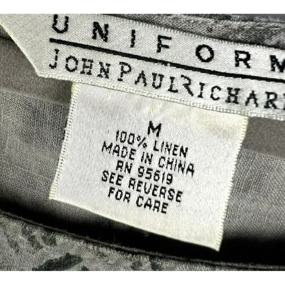 VTG 90s Uniform John Paul Richard Womens Dress Sz‎ M Linen Green Maxi Floral Y2K